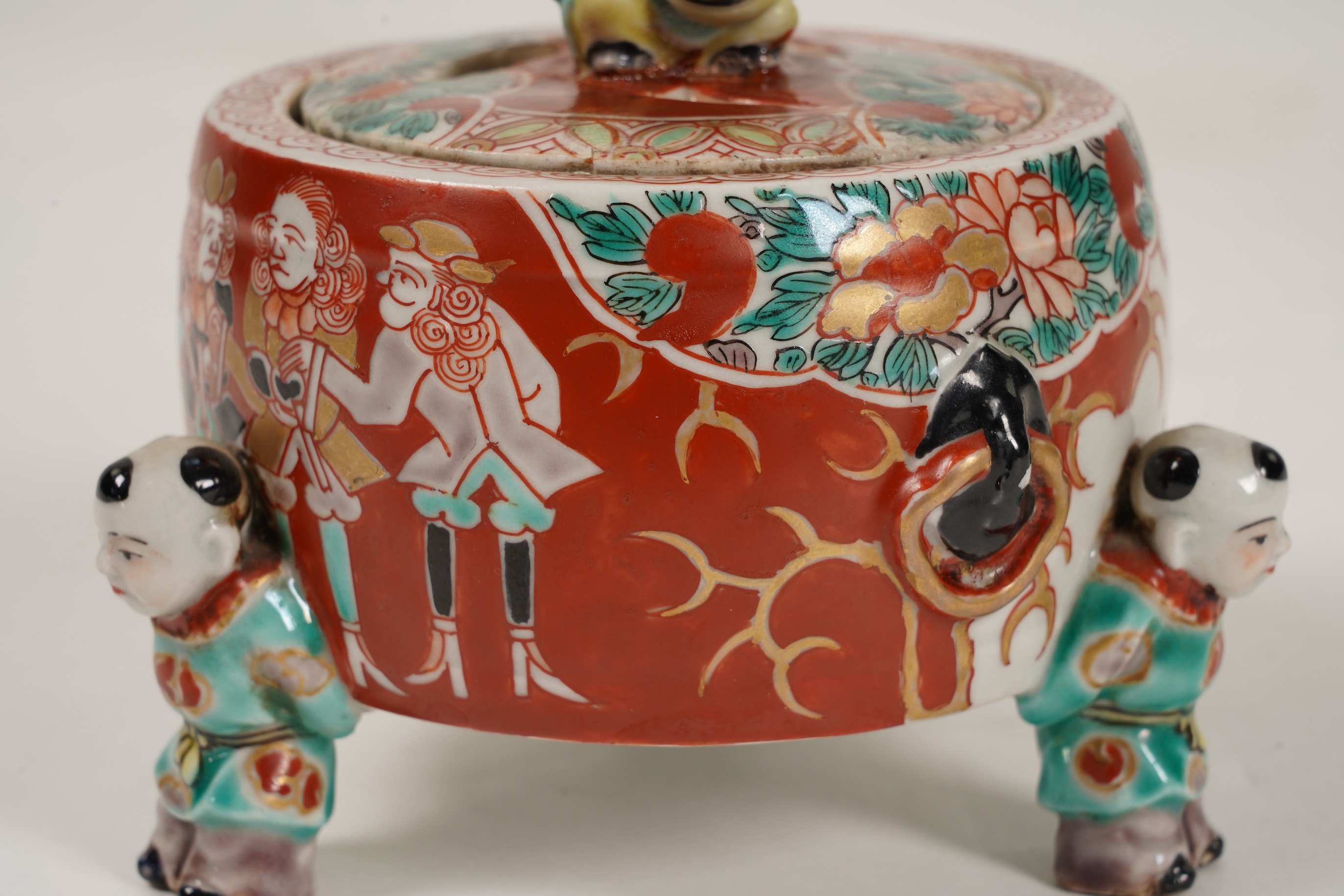 An unusual Japanese ’black ship’ porcelain koro and cover, 19th century